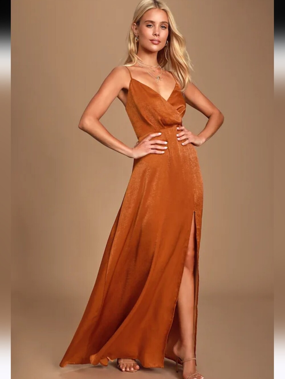Lulus Constantine Rust Orange Satin Maxi Dress Size XSmall